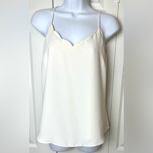 J.CREW Scalloped Cami Tank Top Ivory Cream Blouse Shirt Racerback Spaghetti - Picture 2 of 13